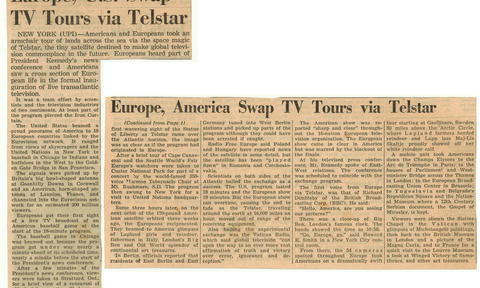 Europe, U.S. Swap TV Tours via Telstar, Europe, America Swap TV Tours via Telstar Europe, U.S. Swap TV Tours via Telstar, Europe, America Swap TV Tours via Telstar