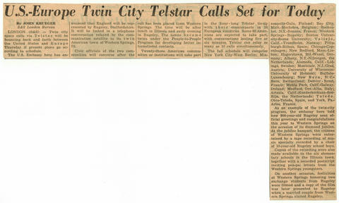 U.S.-Europe Twin City Telstar Calls Set for Today U.S.-Europe Twin City Telstar Calls Set for Today