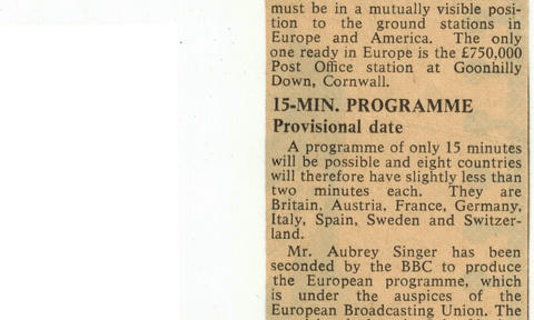 Transatlantic TV Relay by Telstar Next Week Transatlantic TV Relay by Telstar Next Week